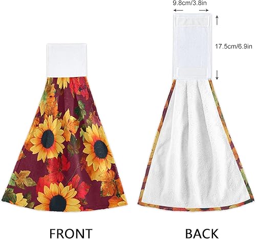 Miniatura 6 de Juego de 2 toallas de mano de girasol rojo otoñal, hojas de arce otoñales, toallas de cocina absorbentes suaves con lazo para casa de campo, regalo