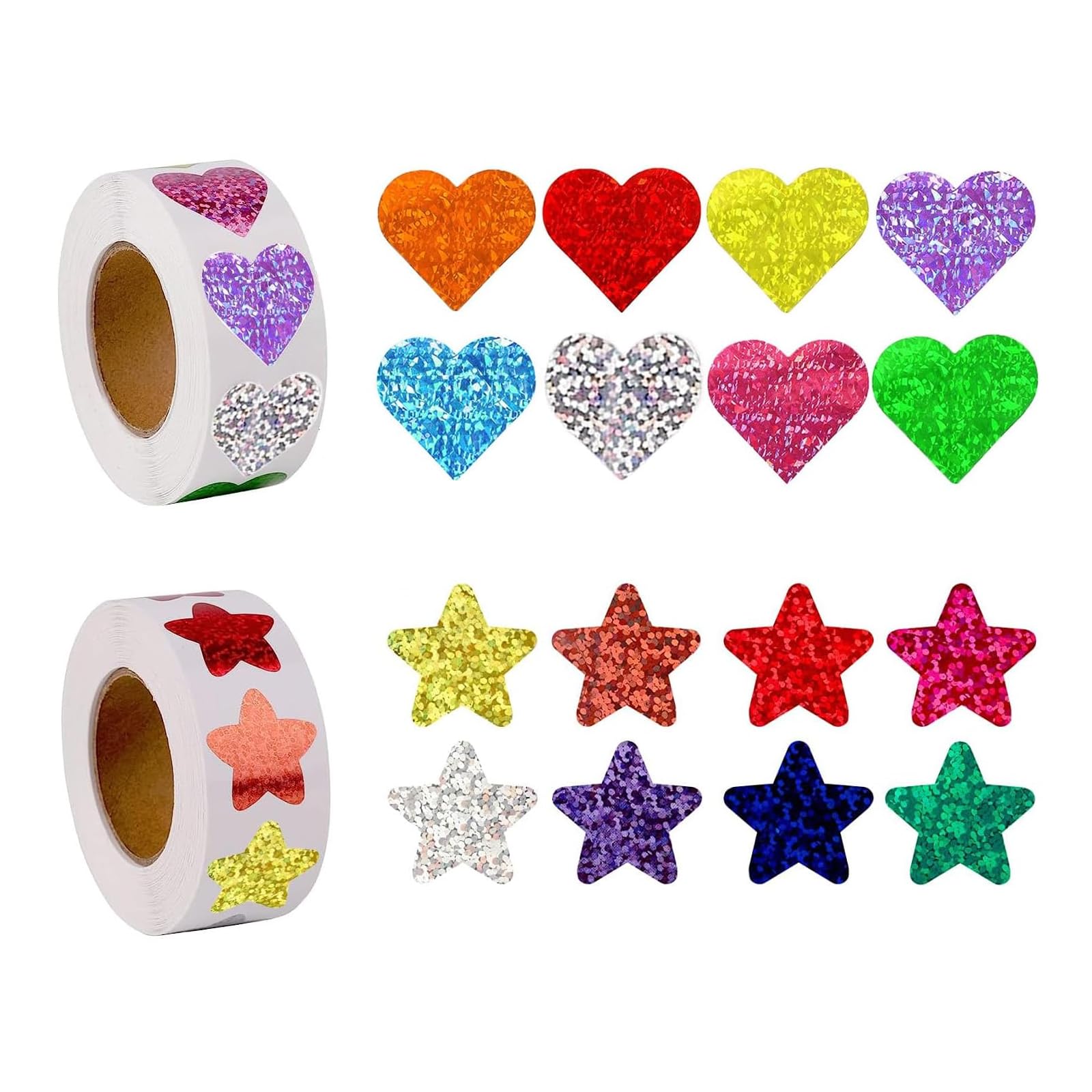 1000 PCS Incentive Stickers, Tekalobr Glitter Star and Heart Stickers, Reward Self Adhesive Stickers for Students Envelope Birthday Party Decoration Wedding School Classroom Teacher Supplies