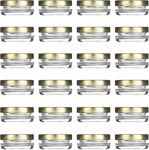 Caviar Line Mini tarros de vidrio pequeños con tapas de hojalata 0.5 oz (paquete de 24) Tarros de almacenamiento vacíos multiusos