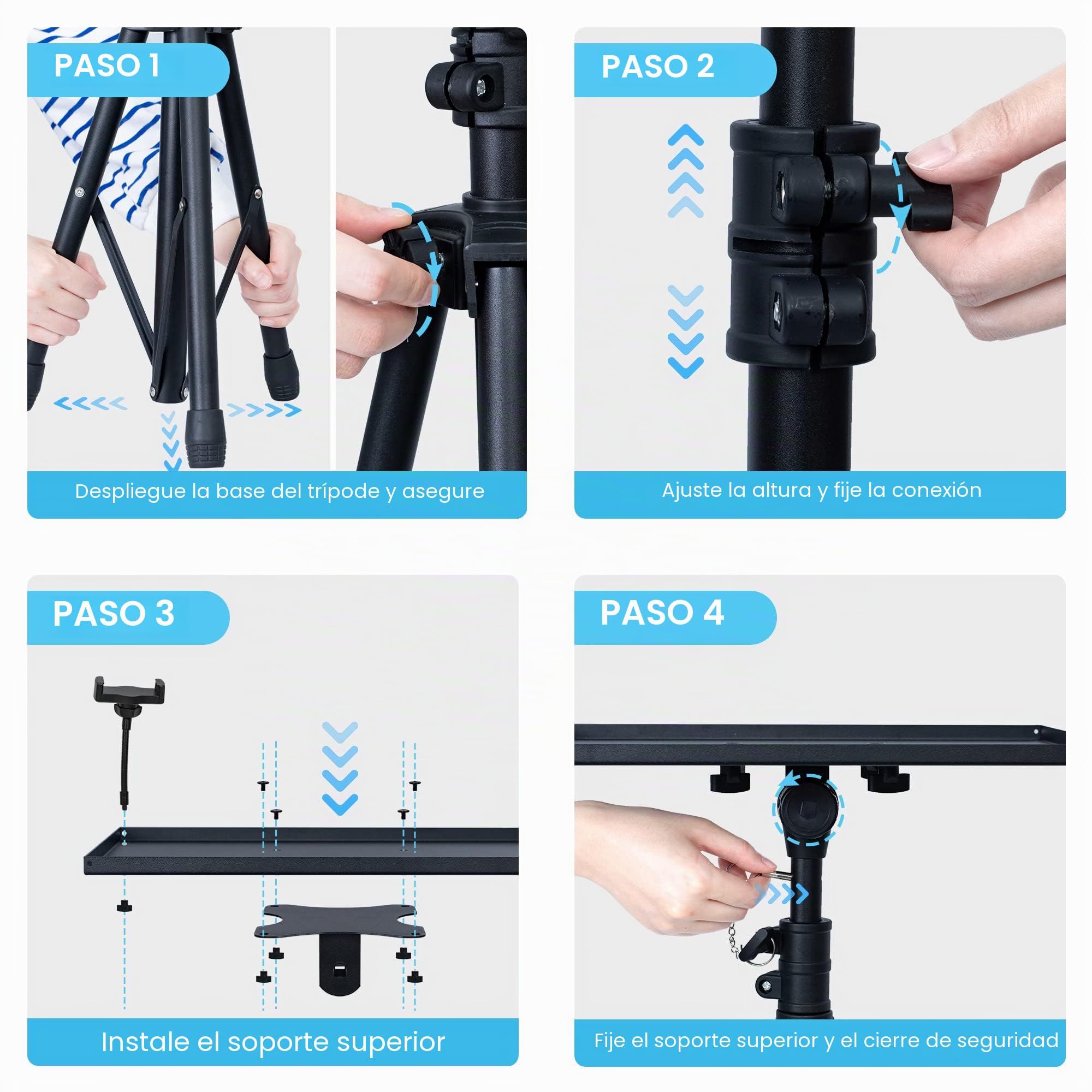 Trípode para proyector de 23.5 a 46.5 pulgadas, soporte de trípode para laptop de altura ajustable con soporte de teléfono de cuello de cisne, soporte de suelo para laptop para oficina, hogar,