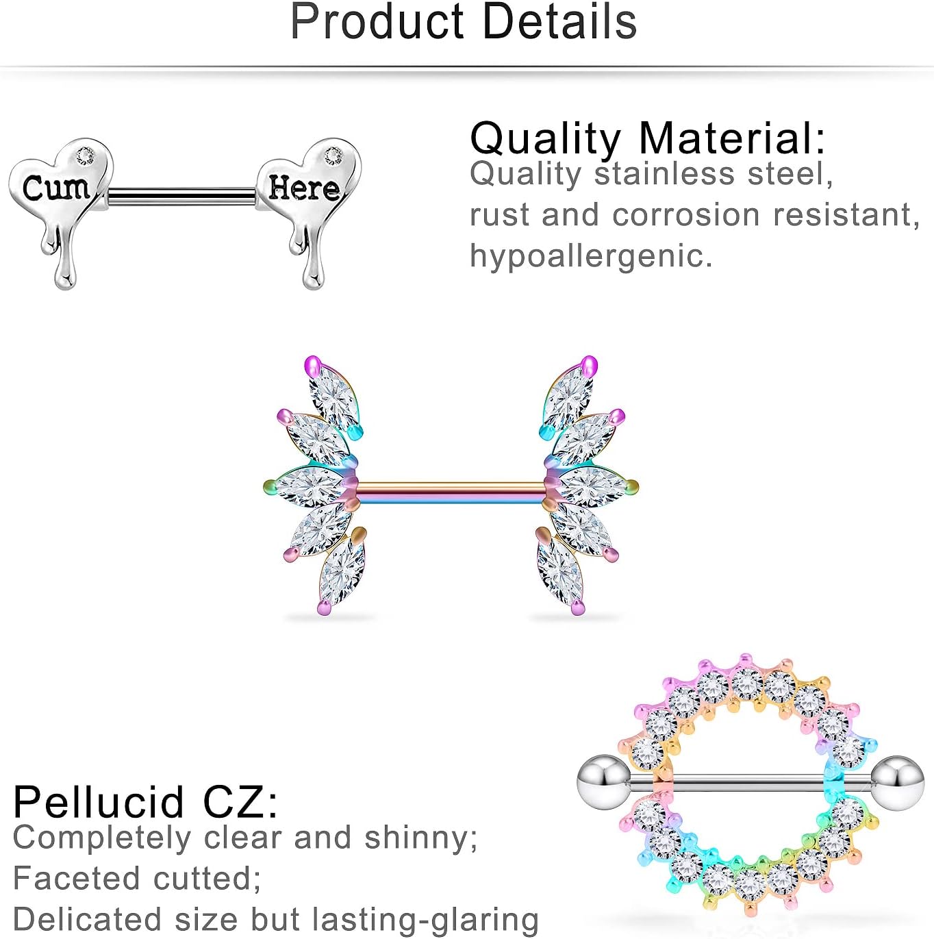 Cisyozi Butterfly Nipple Rings 14G Nipple Piercing Jewelry Stainless Steel Nipple Tongue Ring Barbell Piercing Jewelry for Women 14mm Silver Black Purple Rose Gold 7Pairs - Image 6