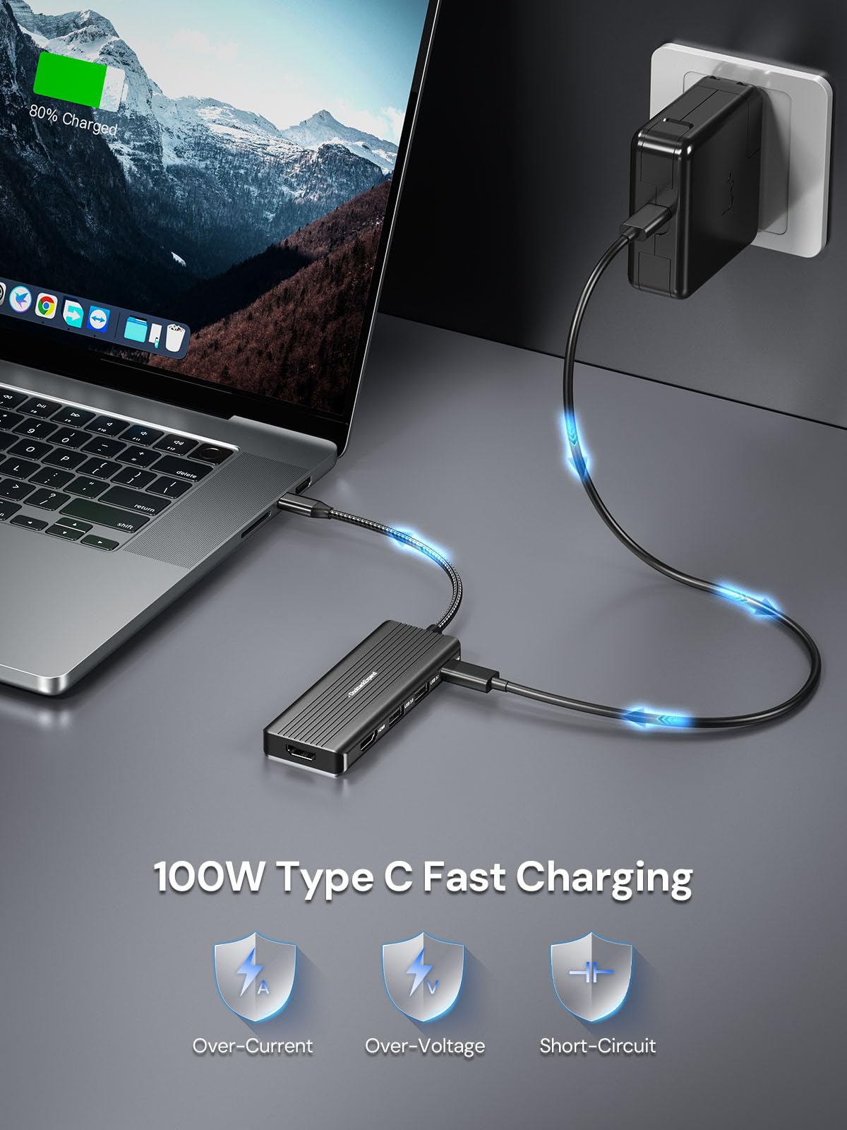 Hub USB C vers HDMI, DockteckExpand 5 en 1 avec double HDMI 4K @ 30 Hz, 2 ports USB 3.0, charge PD 100 W – Compatible avec MacBook, Dell, Chromebook et plus encore