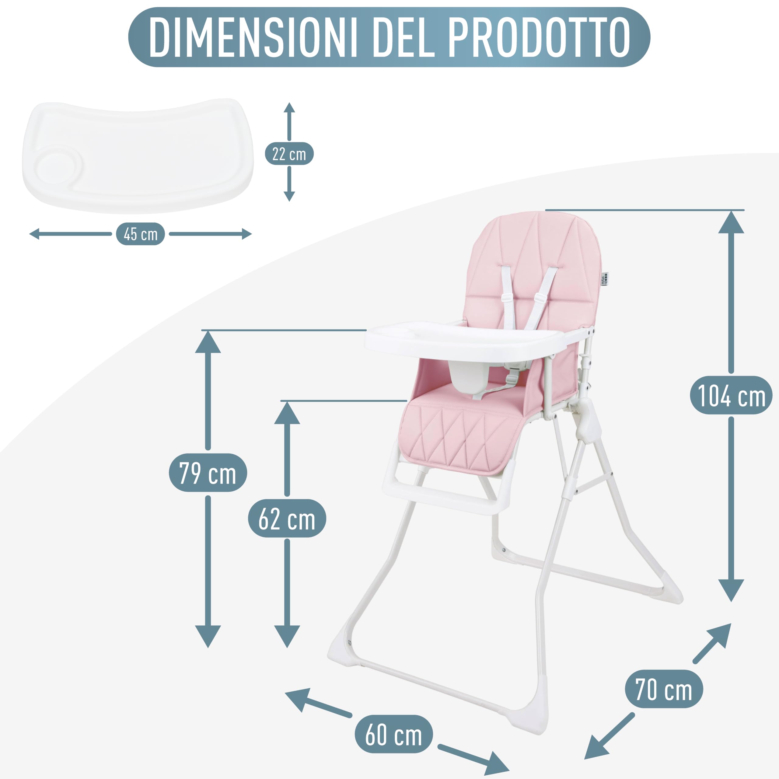 IB STYLE Seggiolone Pappa Leno - Seggiolone Pieghevole e Salvaspazio, Evolutivo con Vassoio e Poggiapiedi, Cintura a 5 Punti, Seduta Imbottita, Facile da Pulire, da 6 Mesi a 3 Anni (15 kg), Rosa
