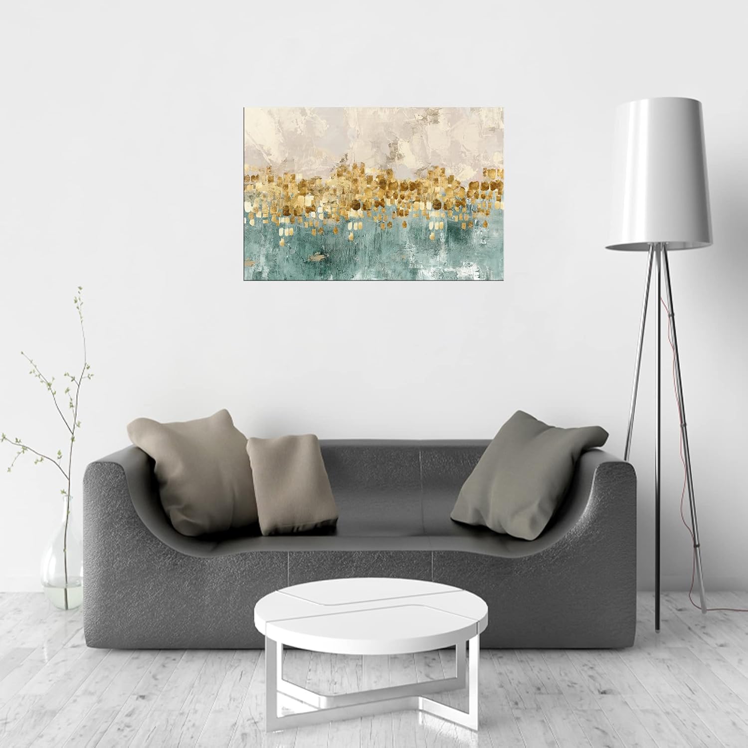 DZL Art A74669 Brown and Blue Abstract Painting Modern Decor Wall Art Tan Color Canvas Gray Painting Contemporary Decor Abstract Canvas Living Room Art Painting
