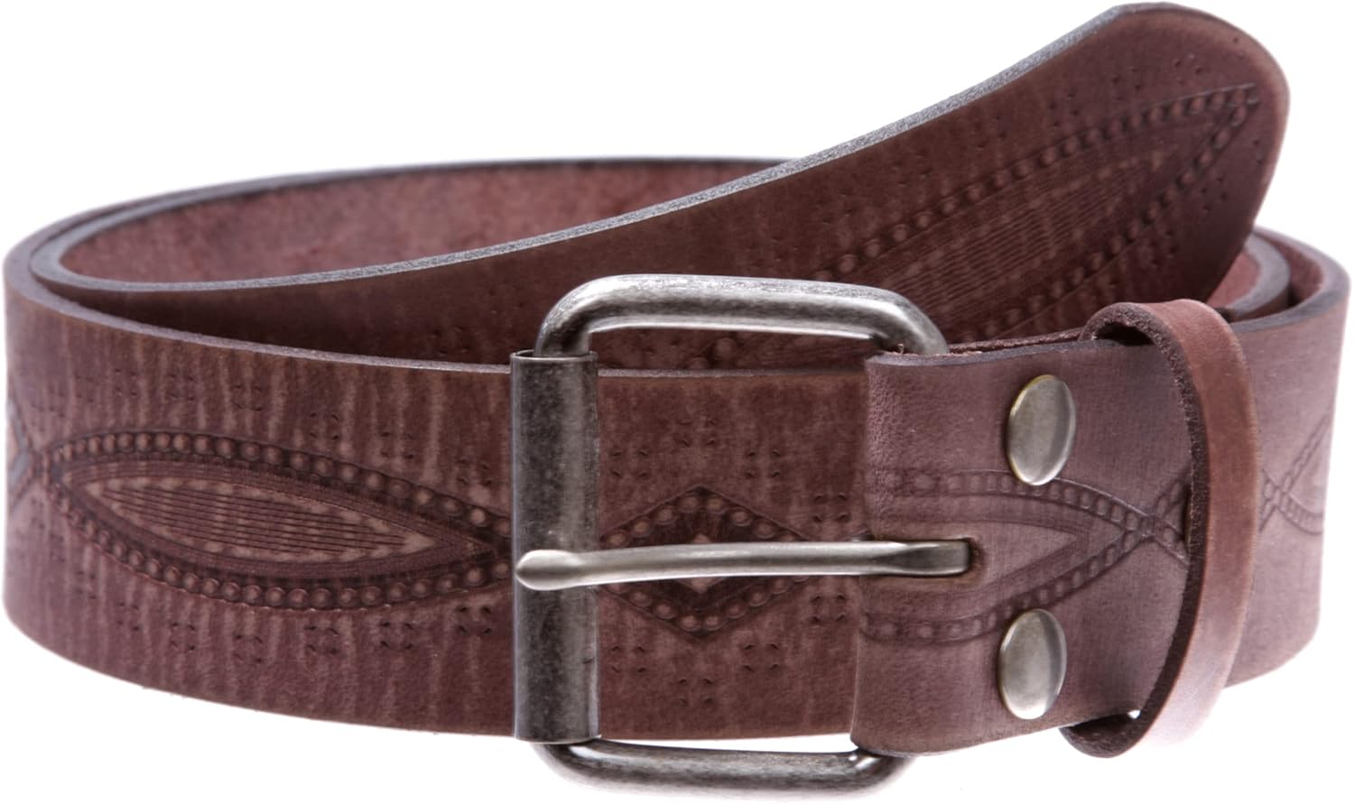 1 3/4" snap on Embossed Vintage Cowhide Thick Leather Casual Jean Belt