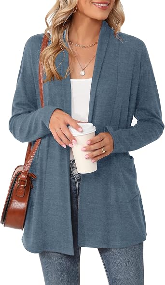 Micoson Womens Long Sleeve Open Front Cardigan Casual Loose Lightweight Cardigans with Pockets