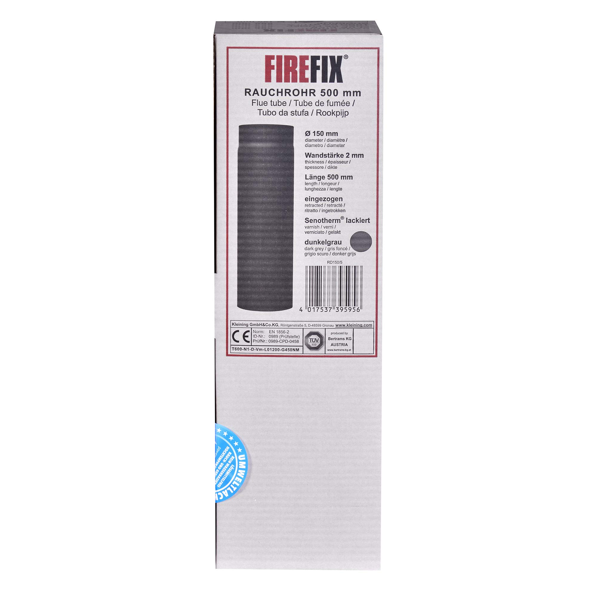 FIREFIX Tubo Per Stufa In Acciaio Ø150 Mm: Lunghezza 25 Cm Con Aletta Regolazione, Senotherm Grigio Scuro, 2 Mm Spessore - 2