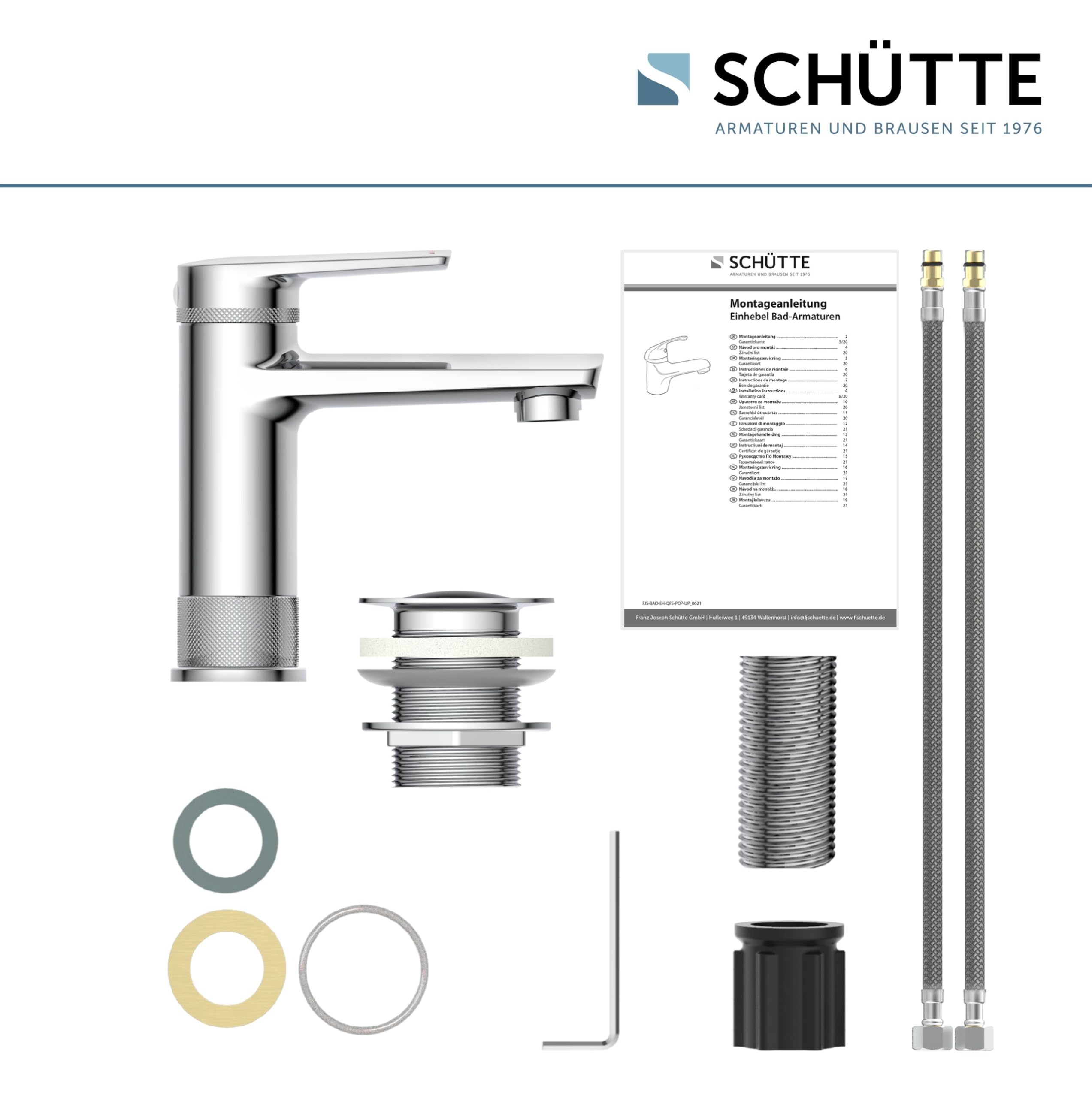 SCHÜTTE LIVERPOOL 33410 - Rubinetto per lavabo in elegante design cromato lucido, per il bagno, con eccentrico pop-up, miscelatore per bagno