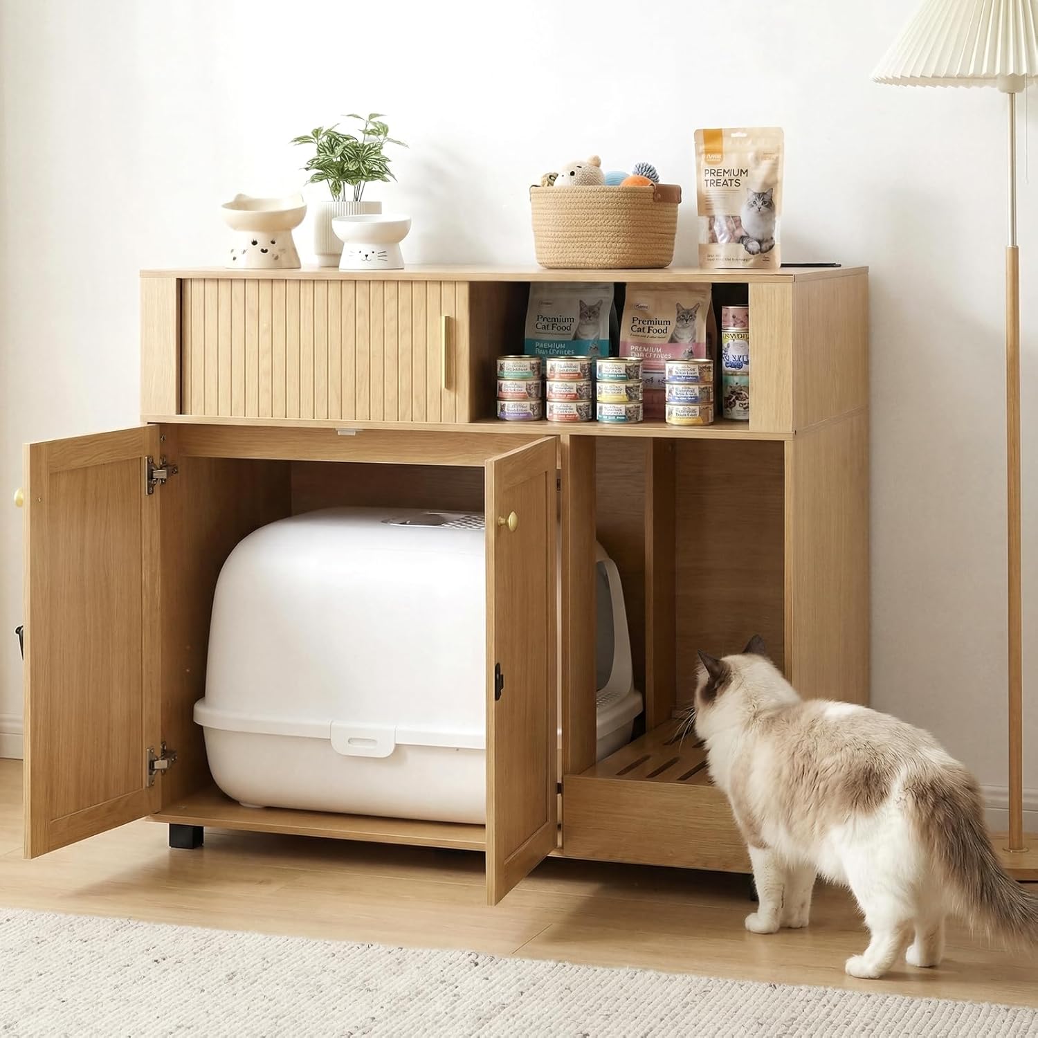 YIDIXIS Cat Large Hidden Litter Box Enclosures with Charging Station,Prevent cat Litter from Being Carried Out,Modern Cat Furniture for Indoor,FIT Electric Litter Boxes (L)