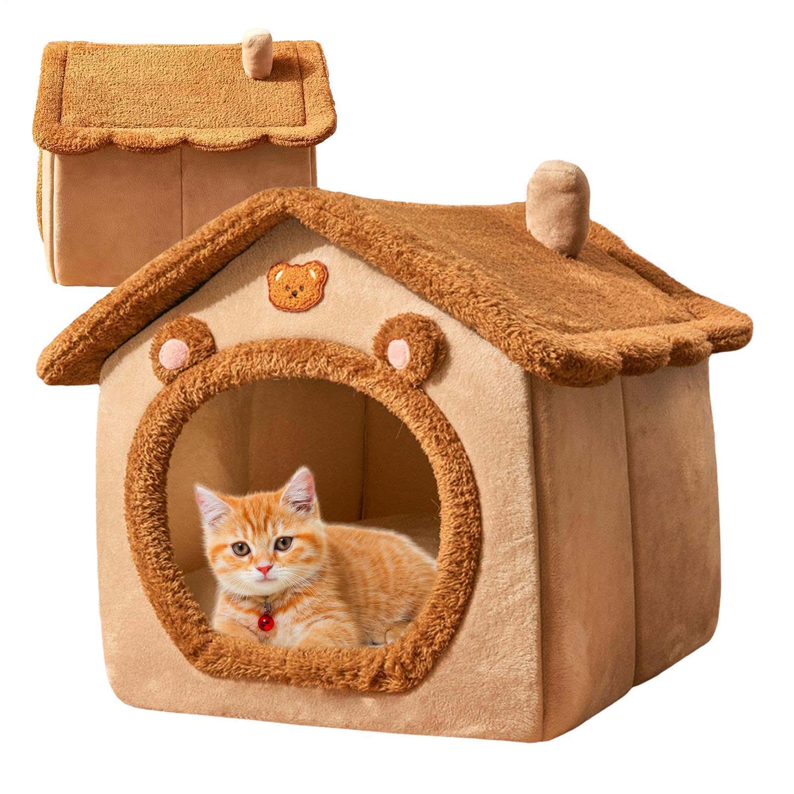 Niche pour chat et petit chien en peluche premium avec couchage d'hiver isolé