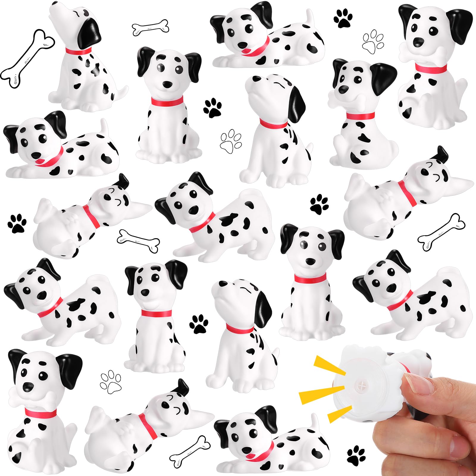 HyDren 24 Pcs Dalmatian Dogs Bulk Mini Dalmatian Figures Rubber Dog Squeaky Cute Floating Toy Swimming Bath Toy Rubber Puppy for Birthday Pet Party Favors Summer Decorations