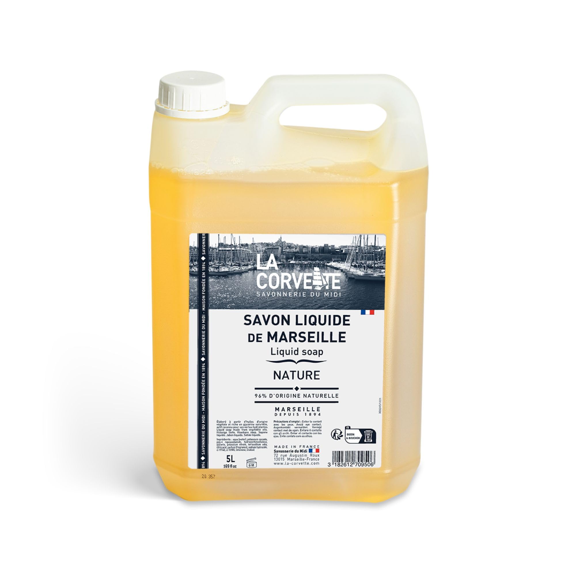 La Corvette - Sapone liquido di Marsiglia NATURE – 5L – 96% ingredienti di origine naturale