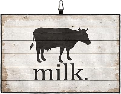 OComster Rustic Cow Milk Silhouettes Animal Golf Towel with Carabiner Clip, Famrhouse Retro Wood Board Stripes Microfiber Waffle Pattern Golf Towel, Golf Accessories for Clubs and Balls, 24x16 in