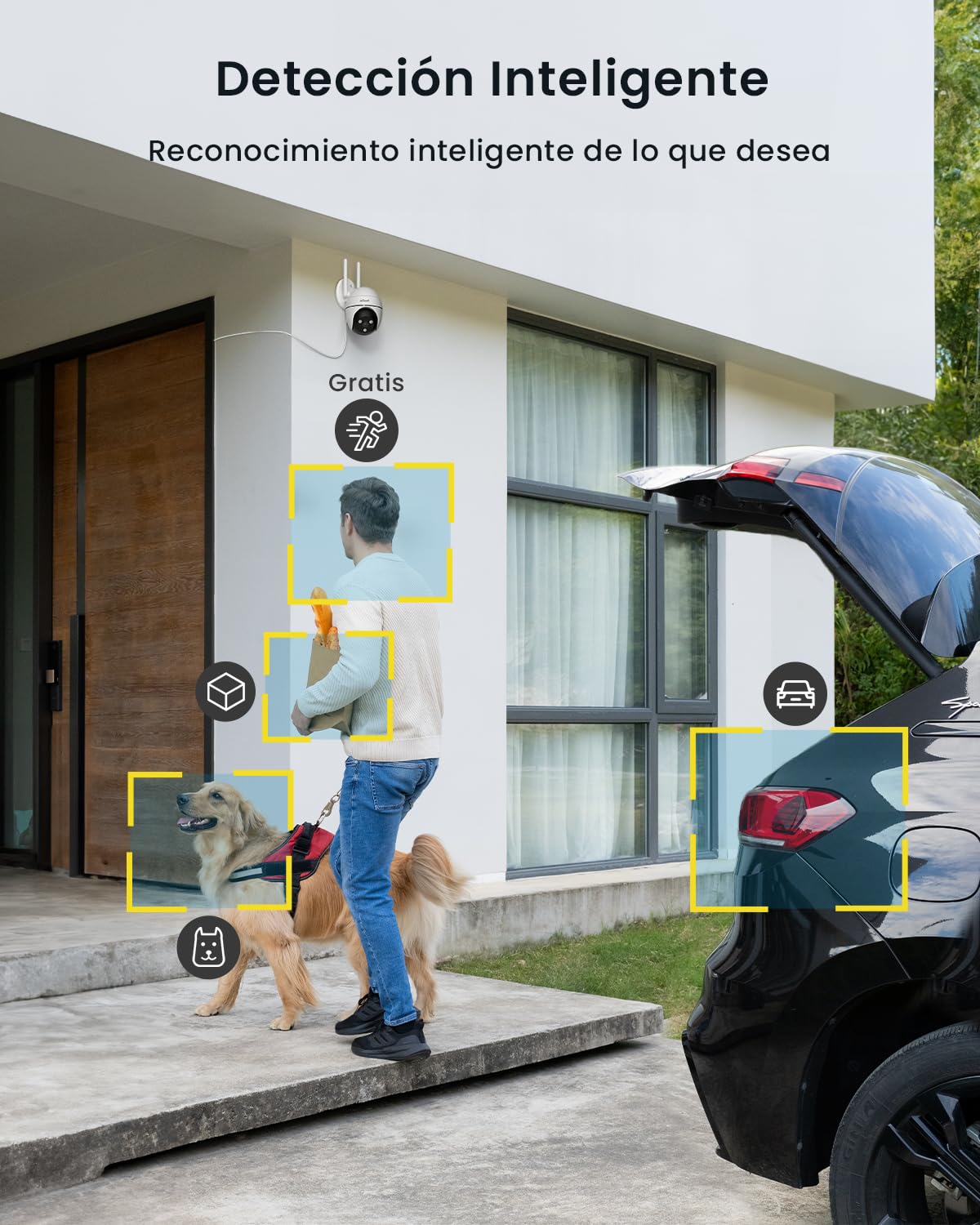 ieGeek 2K Camara Vigilancia WiFi Exterior con Eléctrico, PTZ 355°, Detección de Humano, Seguimiento Automático, Visión Nocturna Color, Alarma de Luz y Sonido, Grabación Continua(2 PCS)