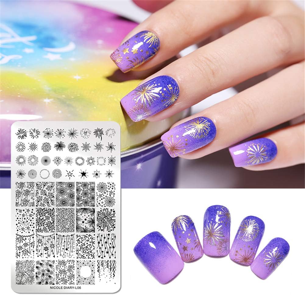 Amazon Nicole Diary スタンプネイルプレート 花 チェック 格子 和柄 花火 1枚 ネイルプレート ビッグサイズ スタンピングプレート スタンピングネイル 14 5cm 9 5cm 並行輸入品 Nicole Diary ネイルスタンパー ステンシル 通販