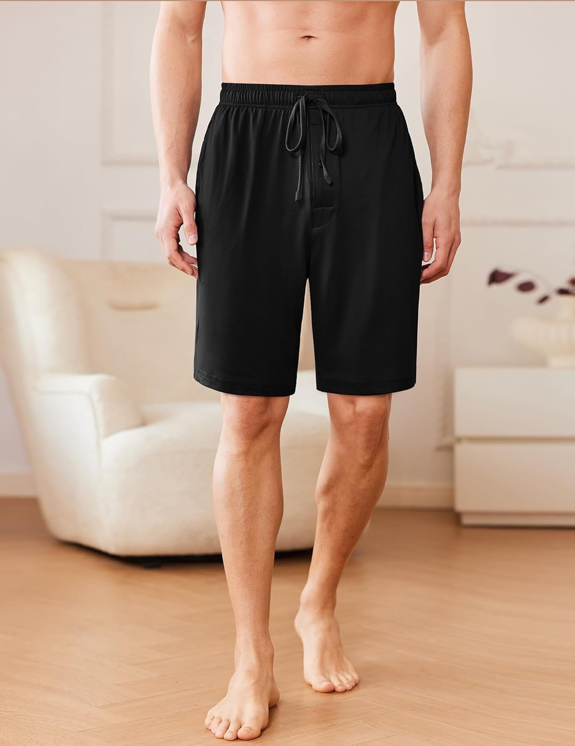 Ekouaer Men's Pajama Shorts Soft Sleepwear Bottoms Elastic Waistband Loungewear Breathable Men Shorts with Pockets - Image 3