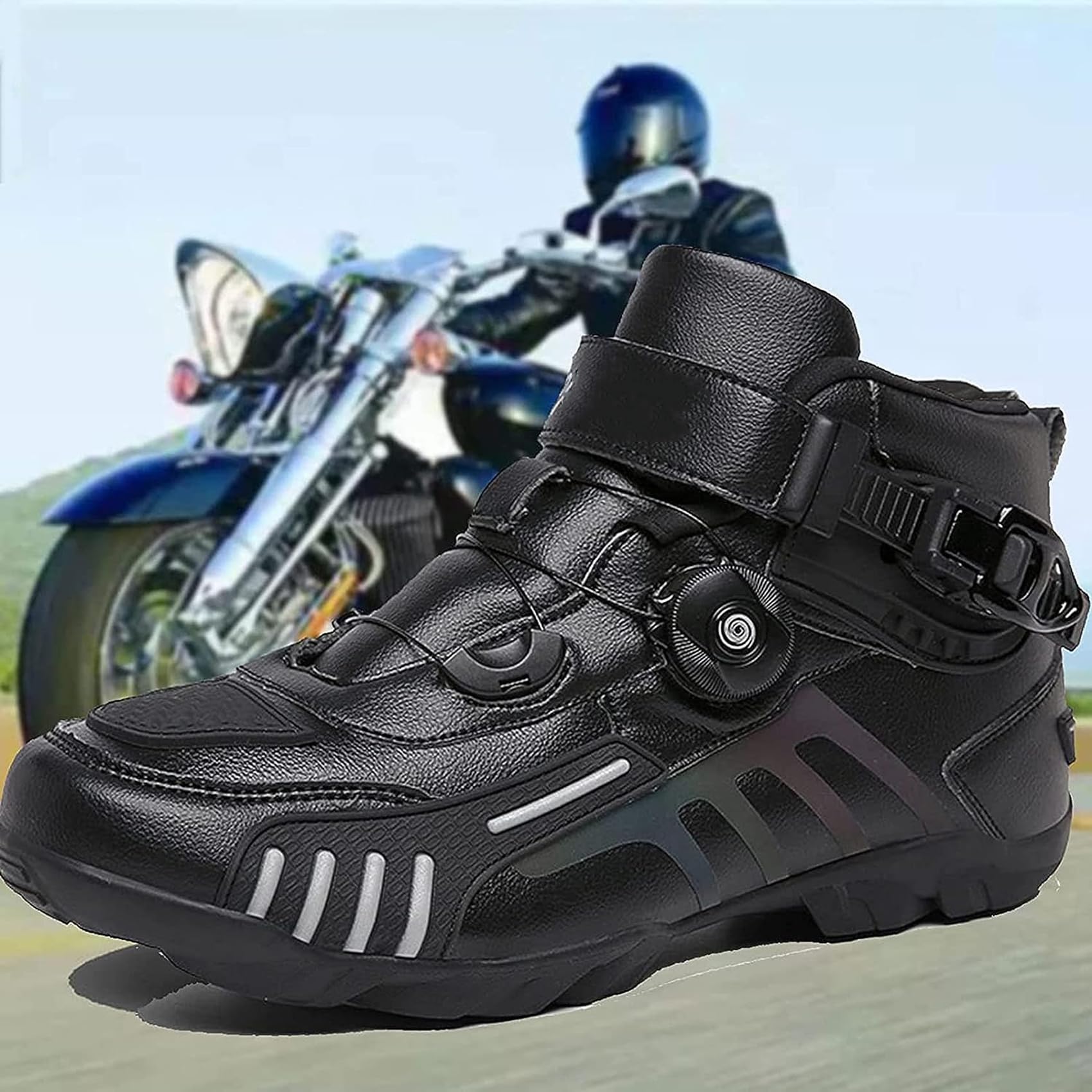Scarpe da Moto da Uomo Stivaletti Corti da Motocross Neri in Pelle Impermeabile, Scarpe da Fuoristrada da Moto Stivali Sportivi da Corsa