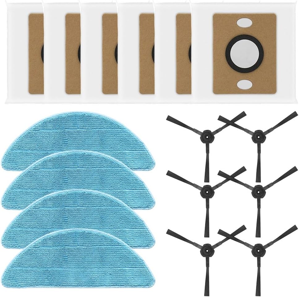 Replacement Kit for ILIFE A12 Pro V9 Pro Robot Vacuum - Side Brushes, Mop Cloths, Dust Bags, Filter Set with Microfiber Pads and Non-Woven Bags