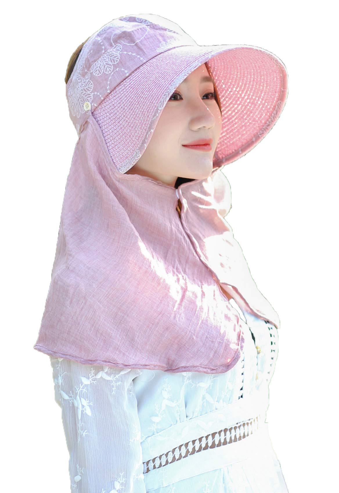 ToBe-U Women's UPF+50 Sun Visor Detachable Flap Hat Foldable Wide Brimmed UV Protection Hat (Q2-18pink)