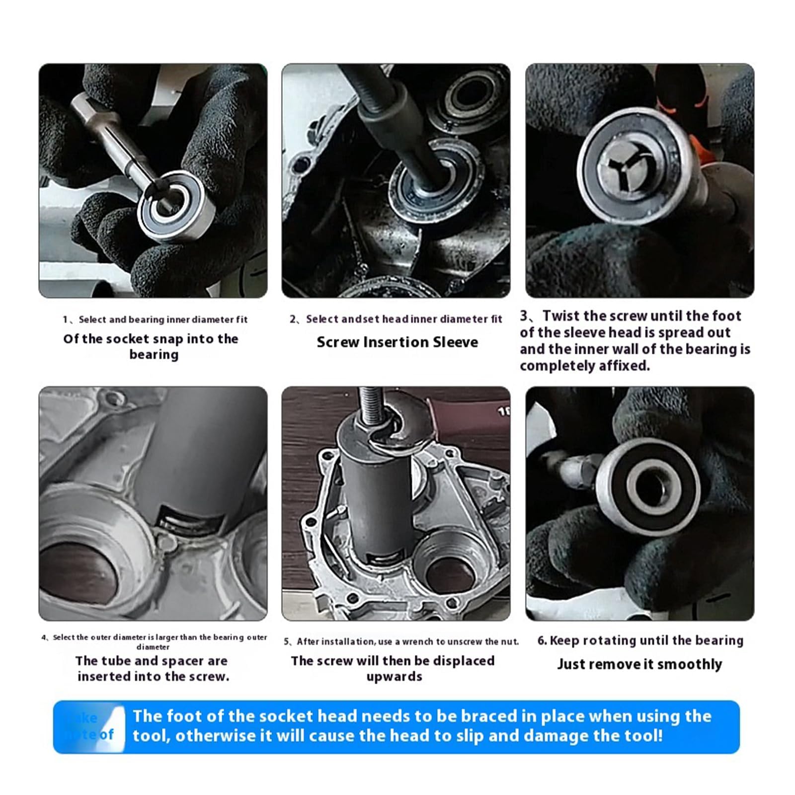 Extracteur de roulement intérieur de moto de 9 à 23 mm avec étui de moulage par soufflage portable - Extracteur de roulement intérieur - Kit d'extracteur de roulement de roue avec 5 collets