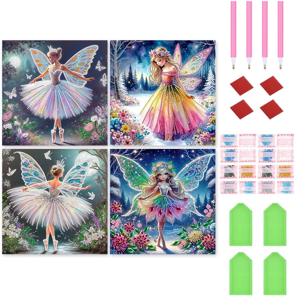 C'eitura 4pcs Girl 5D DIY Special Shape Crystal Partial Diamond Art Painting Kit 30x30cm