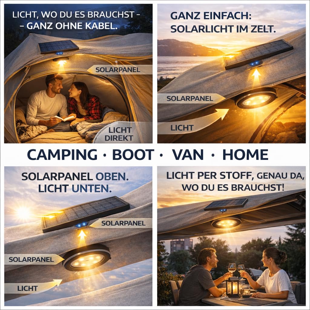 LumagSolar Solar LED Lampe für Boot & Outdoor, Magnetische Befestigung, Kabellos, 3 Lichtmodi, USB-C Ladefunktion