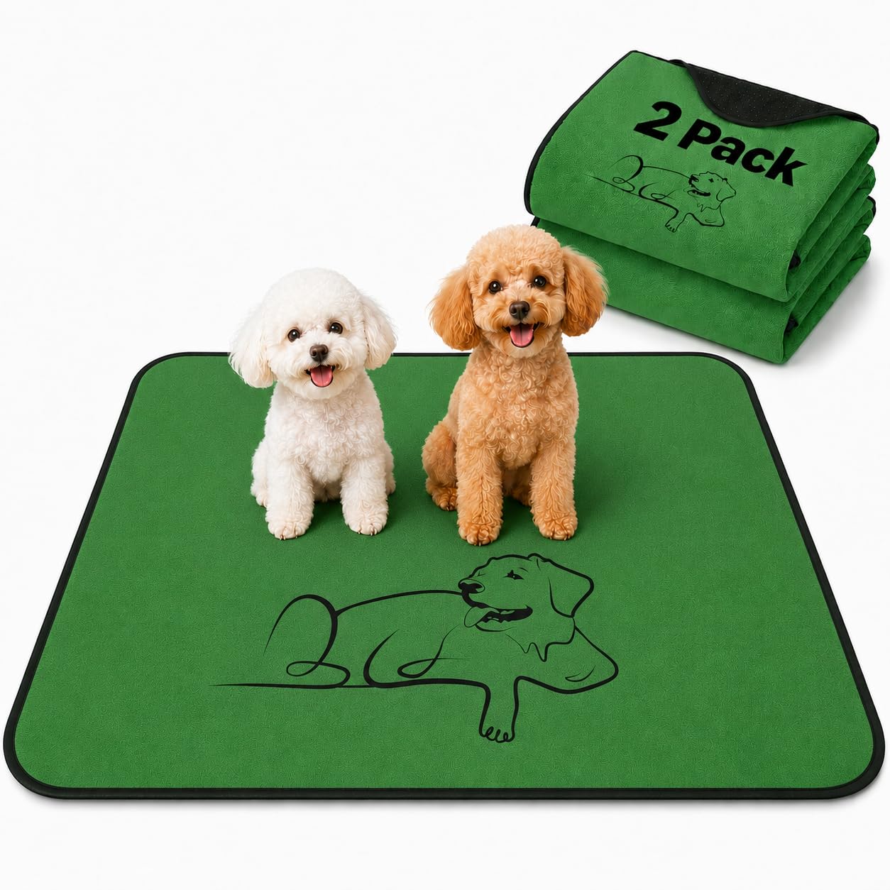 Wnote 2 Pack Reusable Puppy Training Pads, Non-Slip, Green, 91 x 91 cm