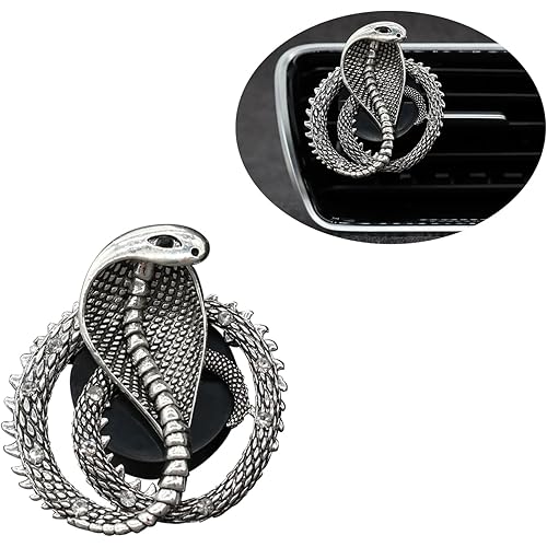 Snake Car Accessories,1pc Cobra Air Vent Clips Car Air Freshener, Silver Snake Badges Decals Dashboard Decor,Rhinestone Vehicle Decorations for Jeep Truck