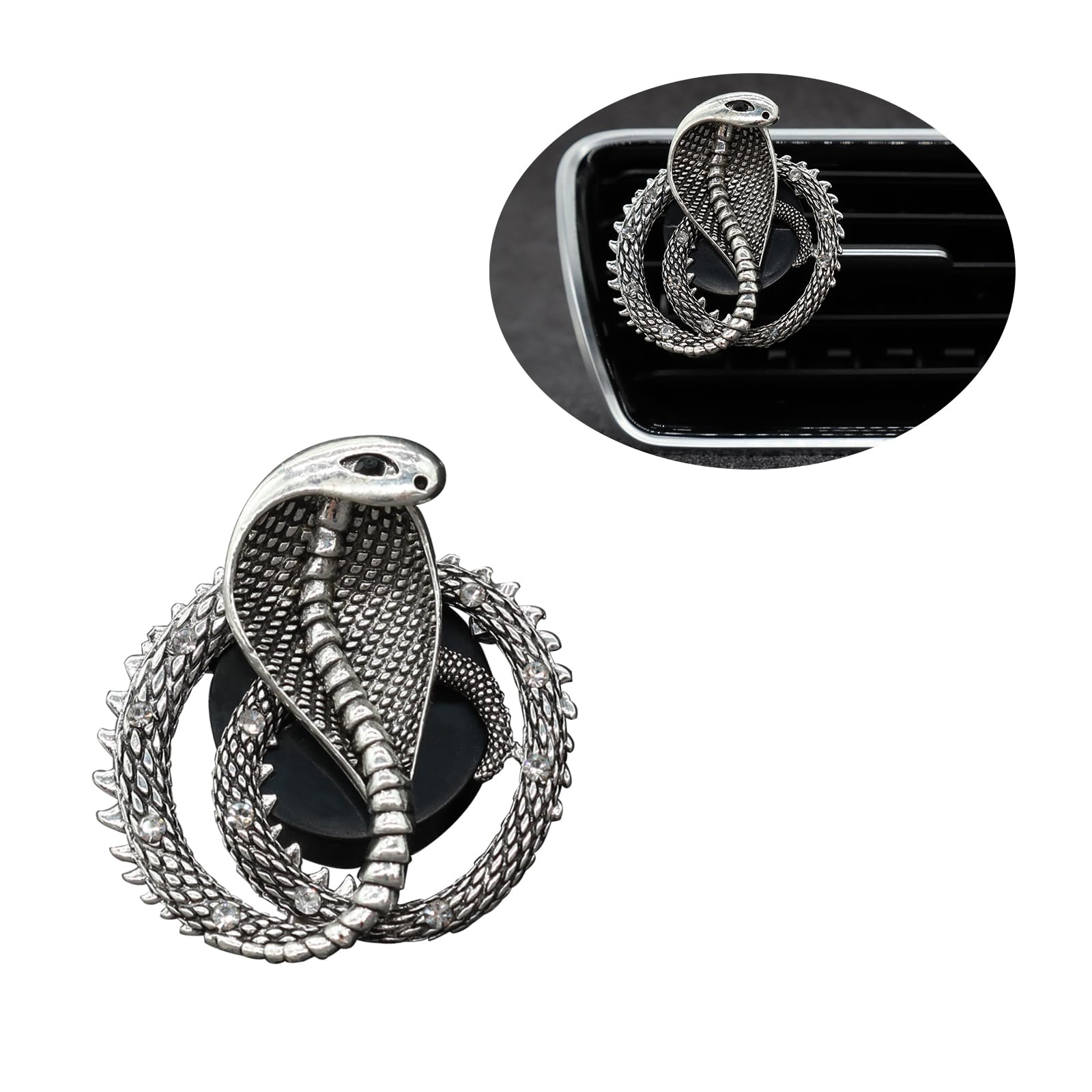 ORIESSE Snake Car Accessories,1pc Cobra Air Vent Clips Car Air Freshener, Silver Snake Badges Decals Dashboard Decor,Rhinestone Vehicle Decorations