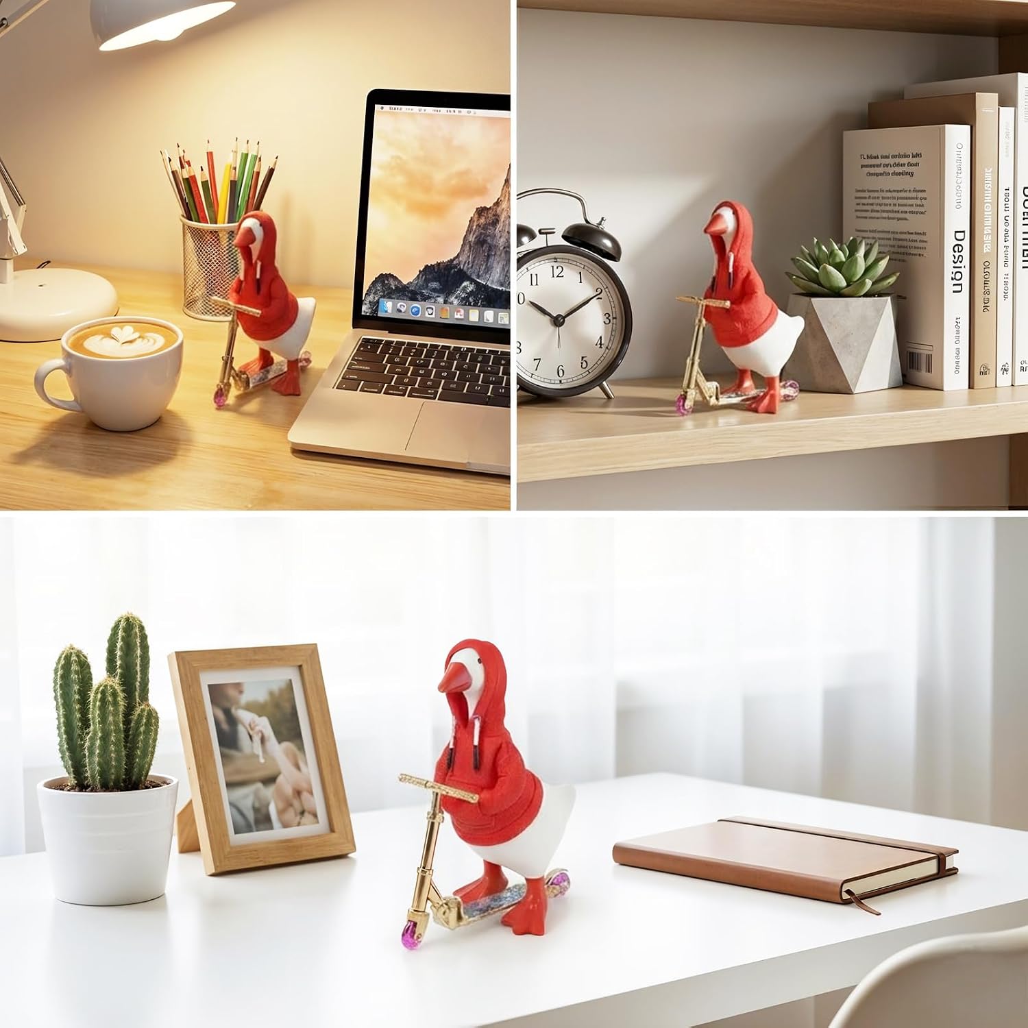 2 Pcs Desk Goose Outfits 7 Inches, Red Hoodie, Scooter, Mini Desk Goose Clothes Hoodies, Desks Gooses Accessories for Gooses Statue Table Decor image 5