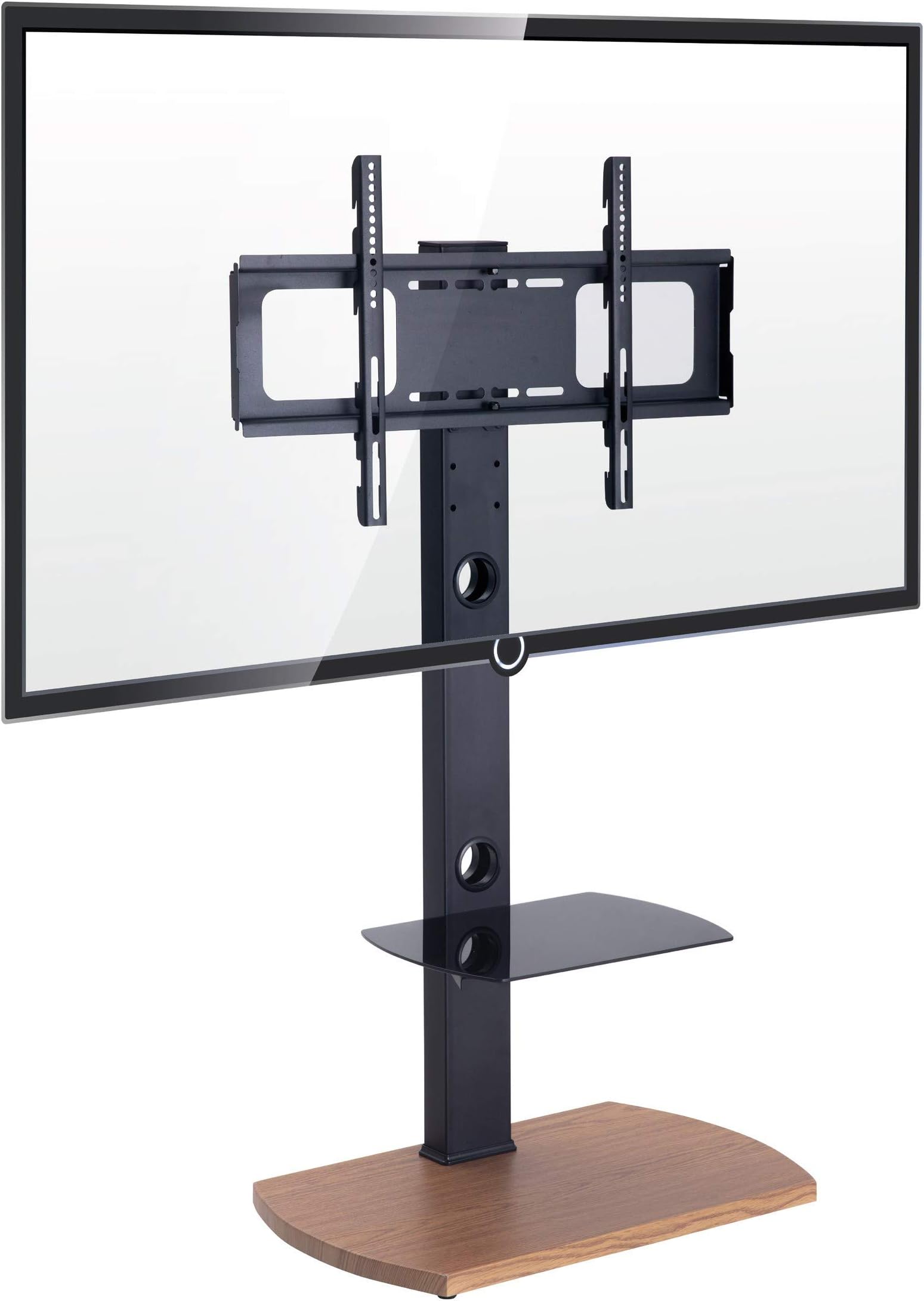 TtapOak Oak Floor TV Stand with Glass Shelf Swivel and Height Adjustable Bracket for 32-65 inch TVs