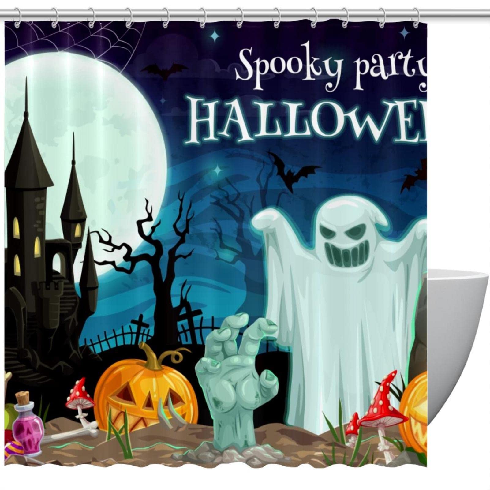 Rideau de douche Halloween en tissu de qualité supérieure avec 12 crochets
