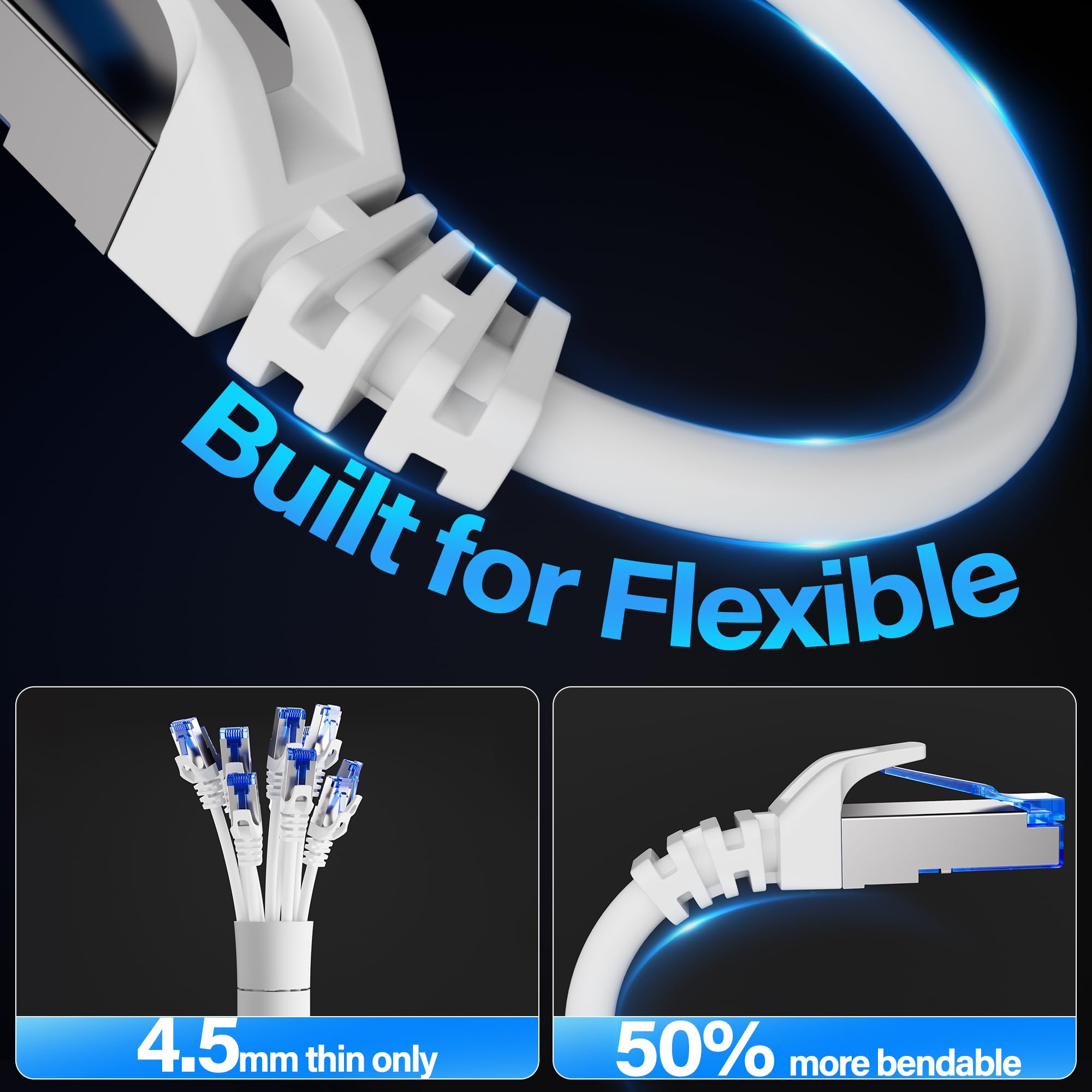 Cable Ethernet Cat6A blindado de 10 Gbps de 10 pies (paquete de 5), cable Ethernet blindado delgado (F/UTP) Cat 6, cable de cobre desnudo Cat6 flexible de 28 AWG, cable de red Cat 6a que ahorra