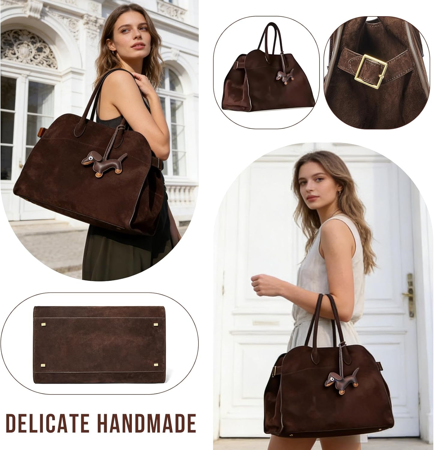 Genuine Suede Tote Bag, Purely Hand-Sewn Luxury Suede Leather Suede Purse, HOBO Bag, - Image 6