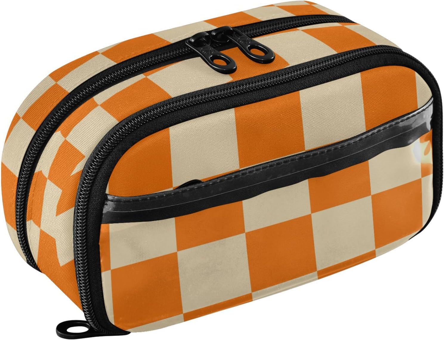 ALAZA Orange Yellow Checked Pattern Large Capacity Pencil Case, Aesthetic Stationery Organizer Bag with Clear PVC Window, High Capacity Pen Pouch with Dividers for School Office Travel