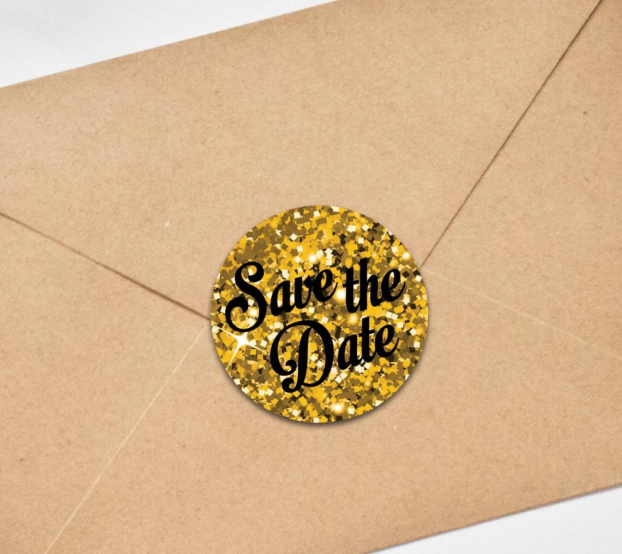 Darling Souvenir Save The Date Stickers 45 Pcs Round Glitter Background Envelope Seals-1.6 Inches, Golden & Black, 1.6 Inches Diameter - Image 4