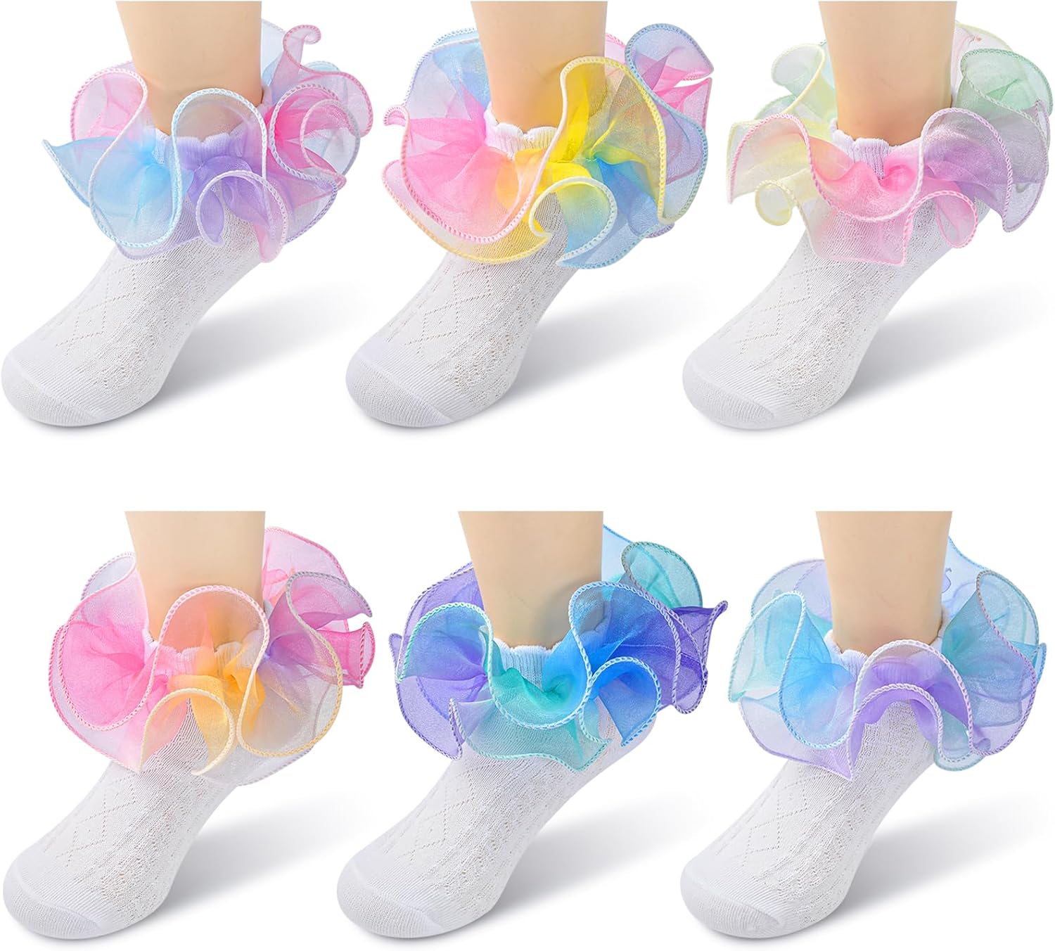 DEEKEY Baby Girls Socks Toddler Ruffle Socks Girls Frilly Lace Dress Socks Cotton Crew Socks