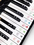 Autocollants de Clavier de Piano pour 37/49/54/61/88 Touches Blanches et Noires, Autocollants de Notes de Piano Électronique Colorés Branger pour Débutants, Transparent & Amovible (Papier à Portée)