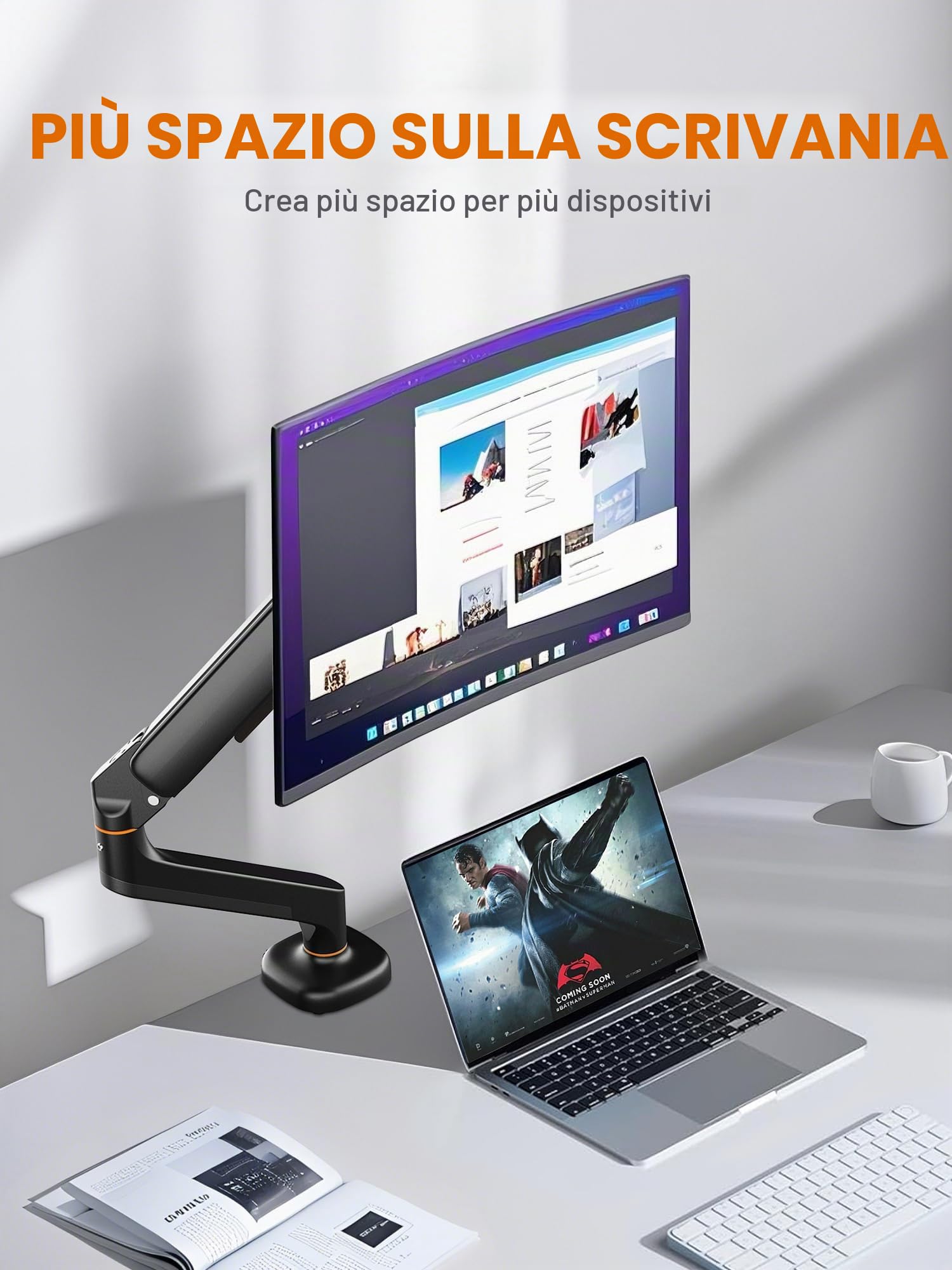 Ibergrif Supporto Monitor da Scrivania per Schermi da 13-32", Braccio di Monitor Regolabile in Altezza con Molla a Gas, Inclinazione, Girevole, Rotazione, Gestione dei Cavi, VESA 75/100 mm -Nero
