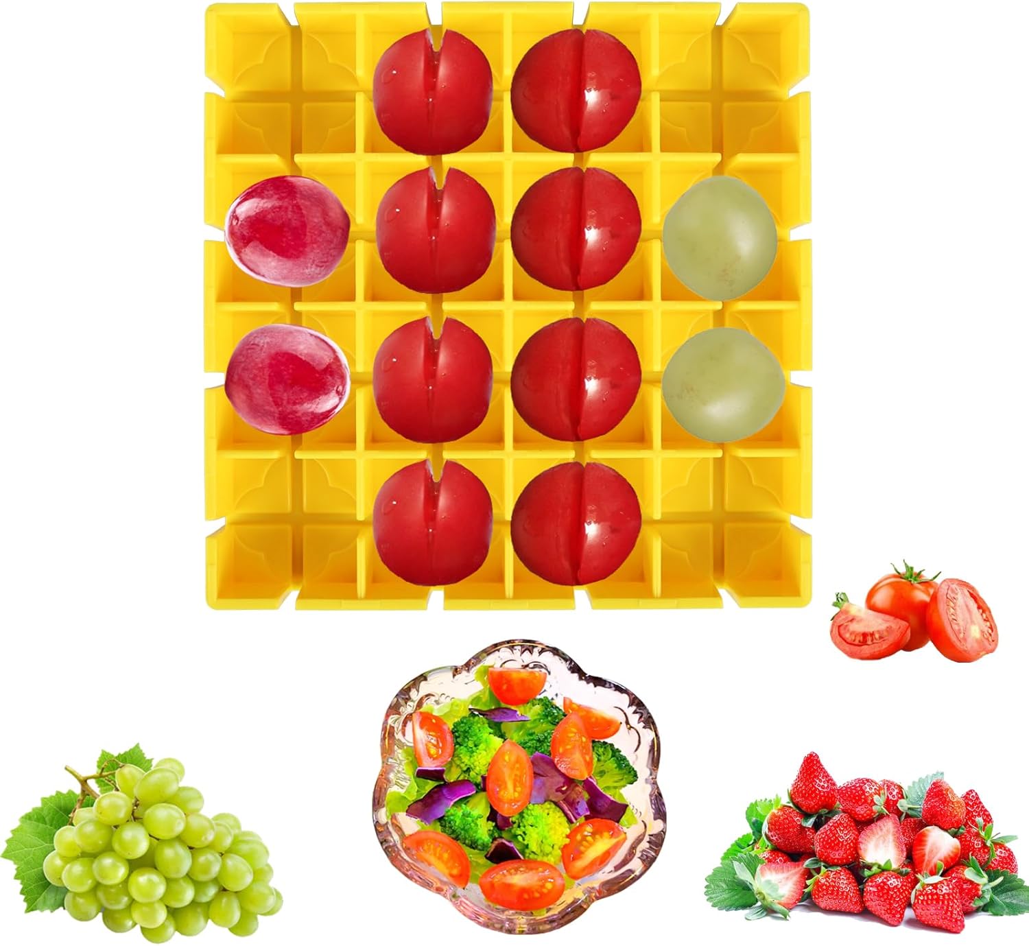 Grape Slicer Cutter, Strawberry Cherry Tomato Slicer, Cutting 16 Pieces in Second, Half or Quarter Cutting Tool for Salad and Kids Baby Toddler Snacks (Yellow) Grape Slicer Cutter, Strawberry Cherry Tomato Slicer, Cutting 16 Pieces in Second, Half or Quarter Cutting Tool for Salad and Kids Baby Toddler Snacks (Yellow)