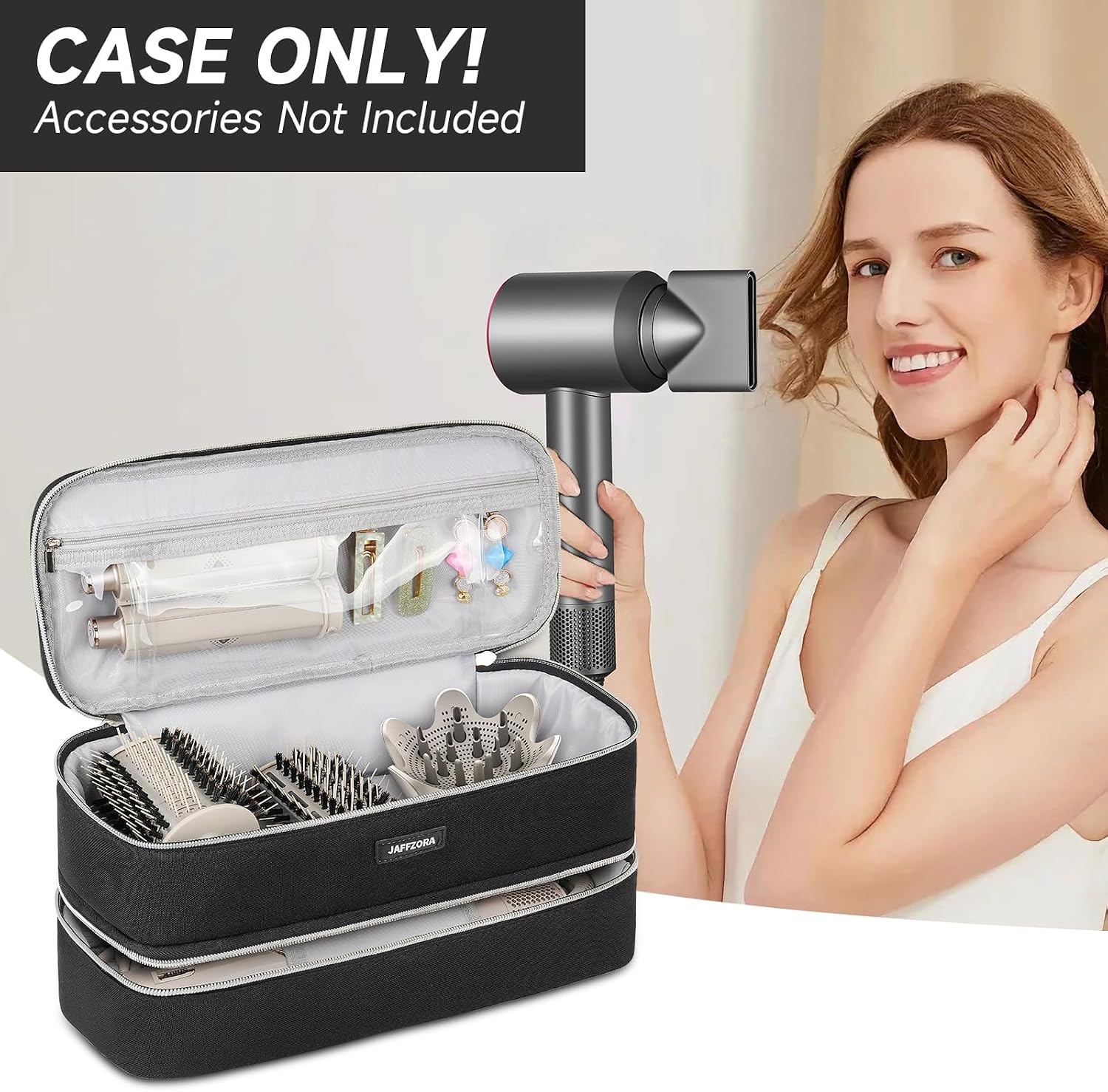 Travel Carrying Case Fits for Shark Flexstyle/FlexFusion, Double Layer Storage Bag Compatible with Dyson Supersonic Hair Dryer/Airwrap Styler and Attachments, Black(Bag Only)