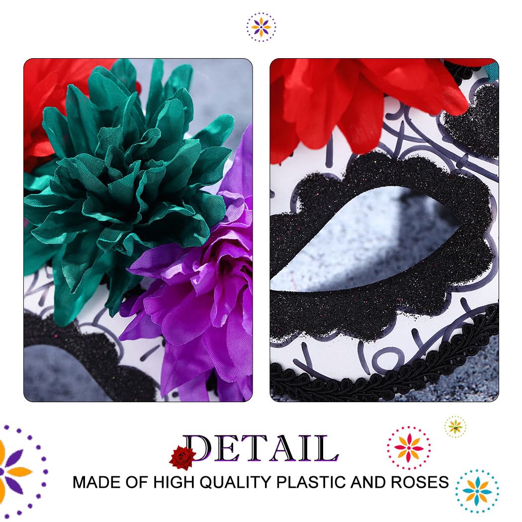 Nicute Masquerade Mask Mexican Day of the Dead Mask for Women Men Sugar Skull Flower Eyemask Fancy Carnival Party Masque