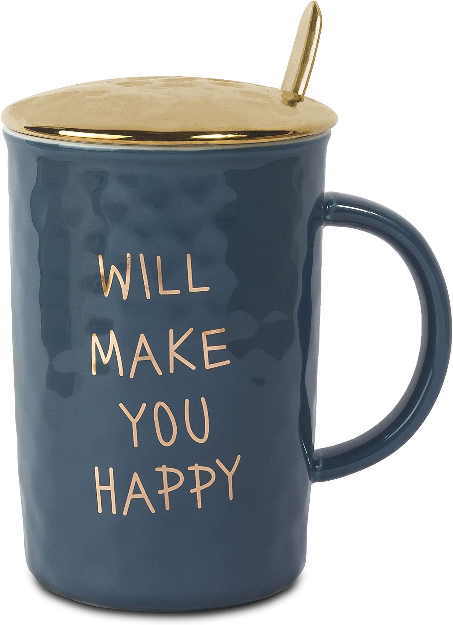 MosQuick Ceramic Coffee Mug With Lid And Spoon - Blue