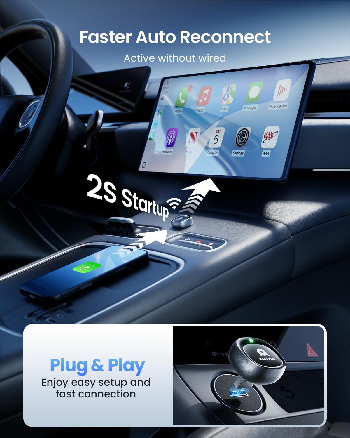 Mini Wireless CarPlay Adapter for iPhone, Android Auto Wireless Adapter (2026 Upgrade) - Plug & Play, Zero Delay, Stable Connection for 2016+ Cars, One-Click Switch