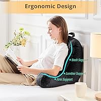 Vista 5 de Sasttie Almohada de Lectura, Almohada de Terciopelo para la Espalda para Sentarse en la Cama, Cojín de Soporte para la Espalda de Adultos con Brazos