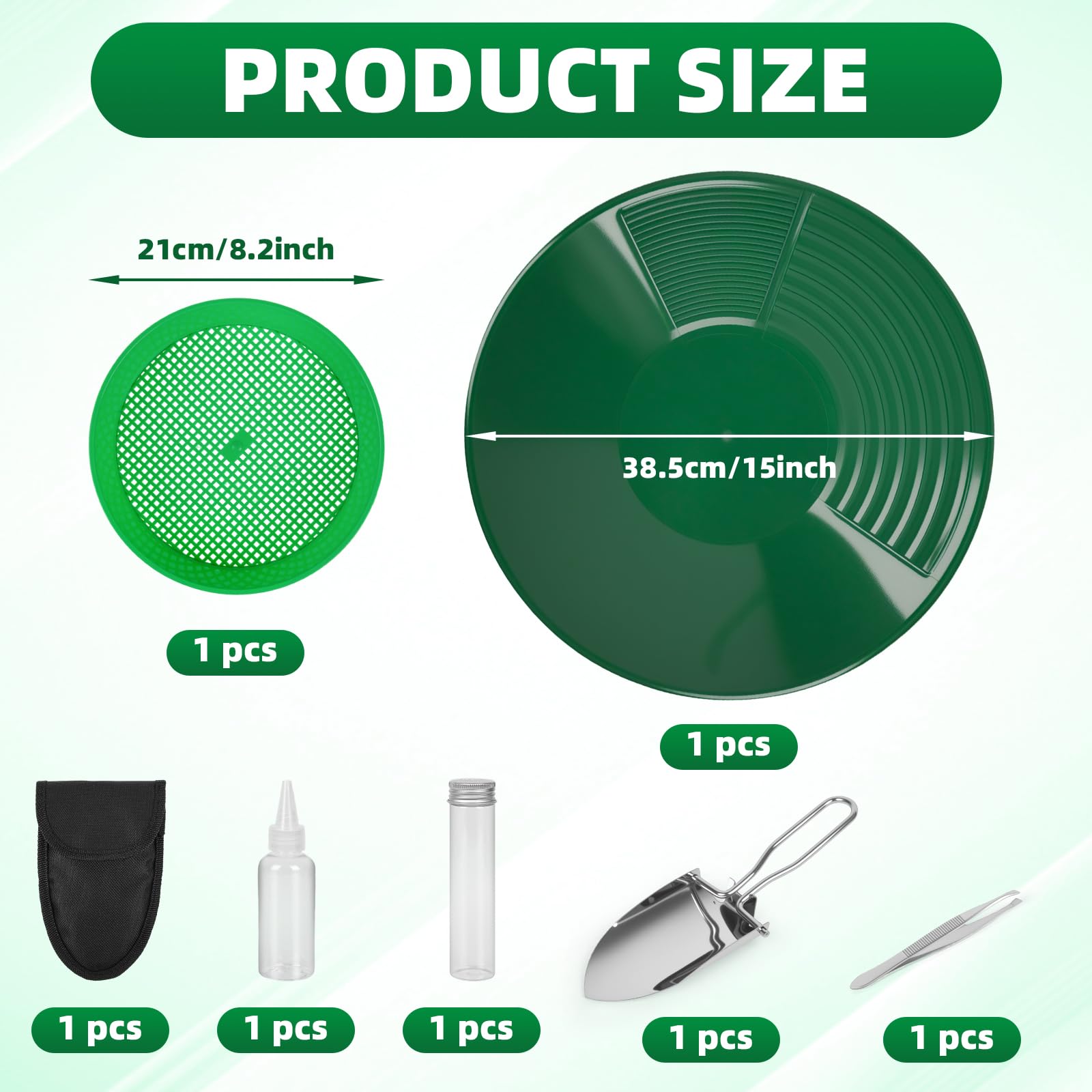 Kit Orpaillage 38.5cm Batee Orpaillage Gold Pan Rampe avec Tamis Plastique pour Chercheur d'Or Vert