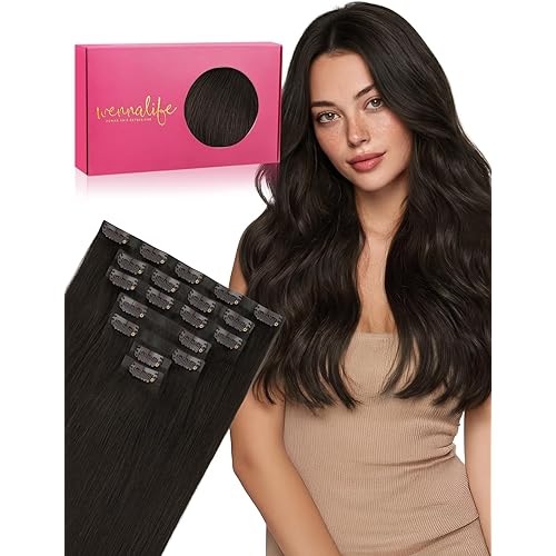 WENNALIFE Seamless Clip In Hair Extensions, 18 Inch 130g 7pcs Dark Brown Hair Extensions Clip in Human Hair Invisible PU Skin Weft Natural Remy Human Hair Extensions