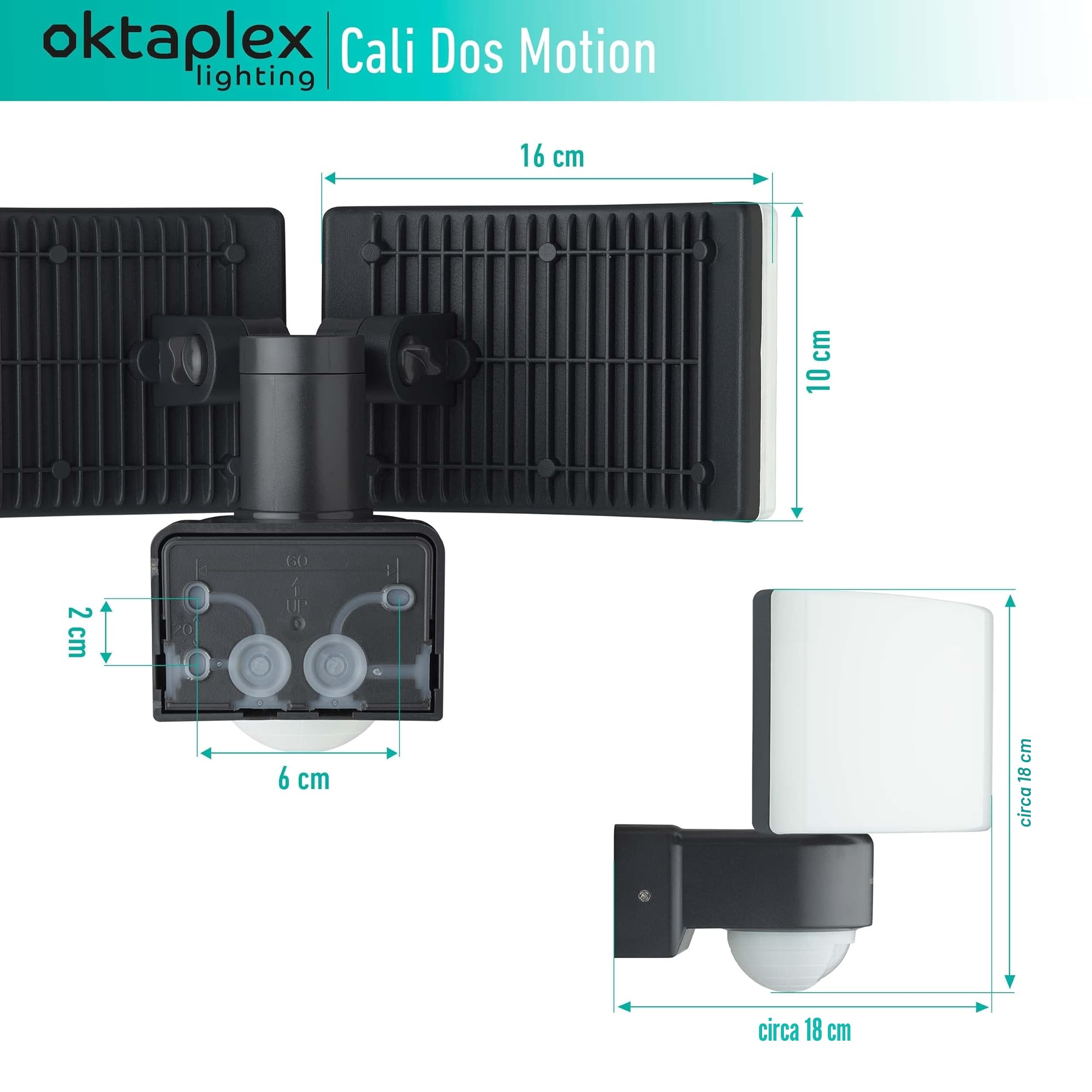 Oktaplex Faretto con sensore di movimento LED 40 W 230 V luce calda 3000K lampada da parete Cali Dos IP65 orientabili applique da parete da esterno antracite 3200 lumen