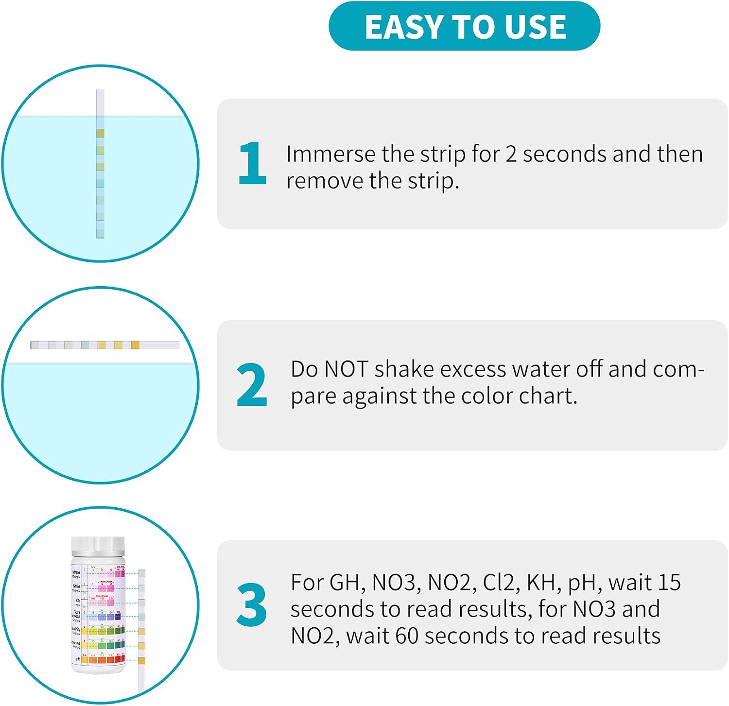7-Way Aquarium Test Strips, 100 Strips Aquarium Testing Kit for Freshwater Saltwater, Fish Tank Pond Test Strips Testing pH, Alkalinity, Nitrite, Nitrate, Chlorine, Carbonate, Hardness