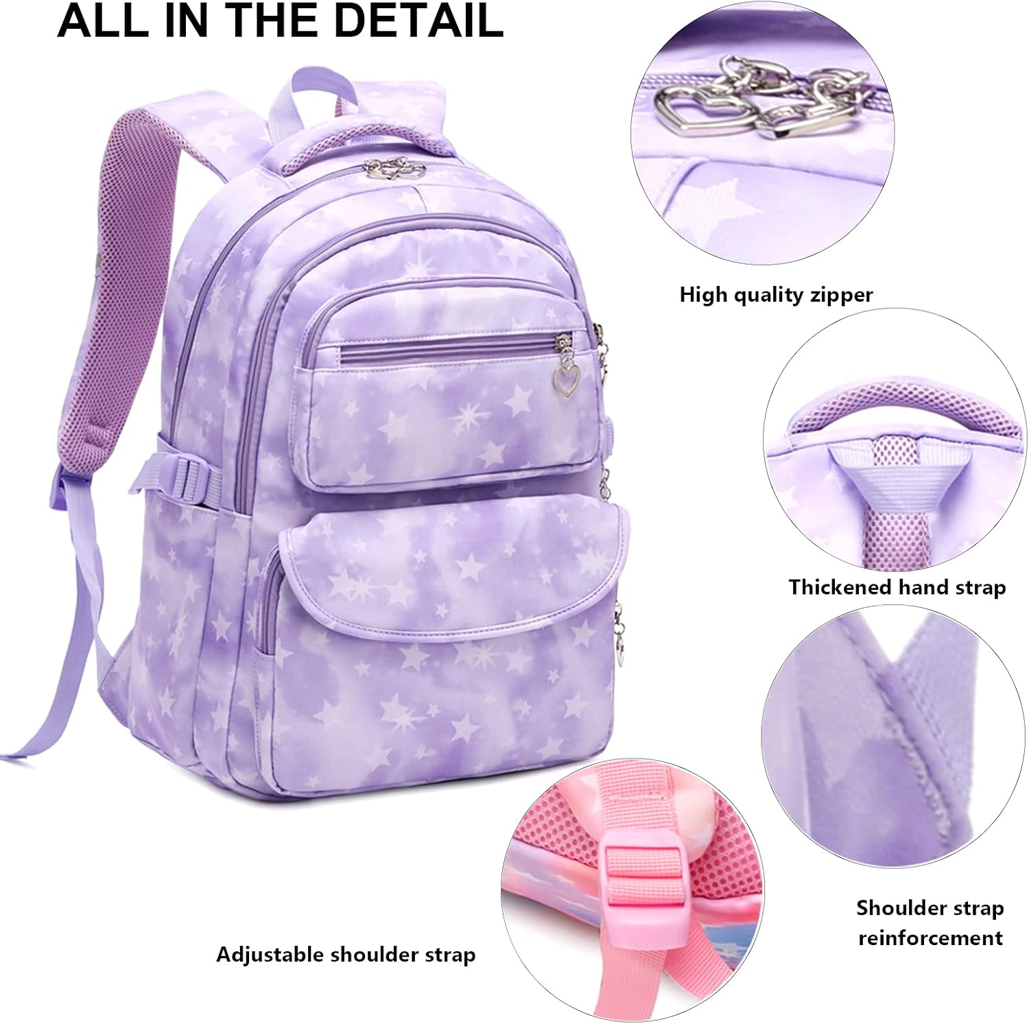 goldwheat Star Printed Backpack With Lunch Pack Pencil Case 3pcs Sets For Elementary Students Teens Knapsack
